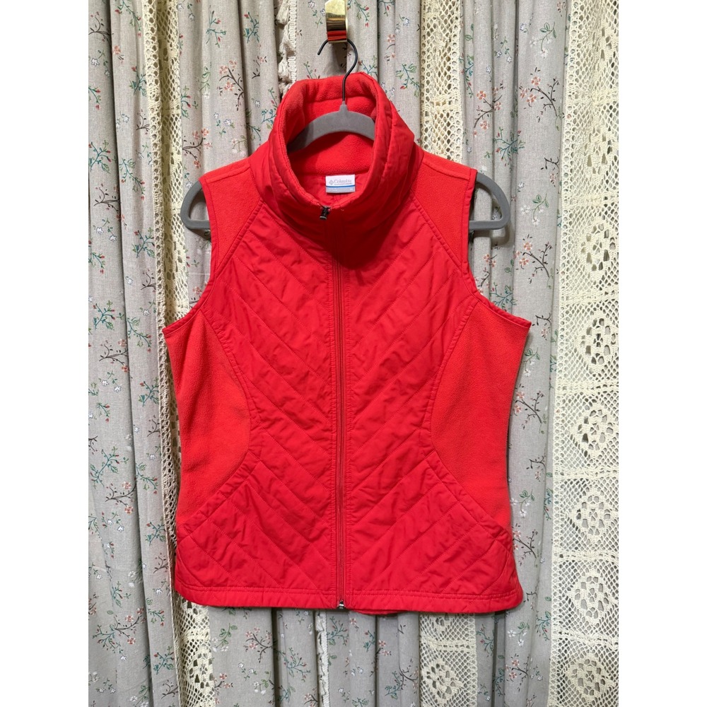 Columbia Women's Medium Red Orange Quilted Fleece Full Zip Vest